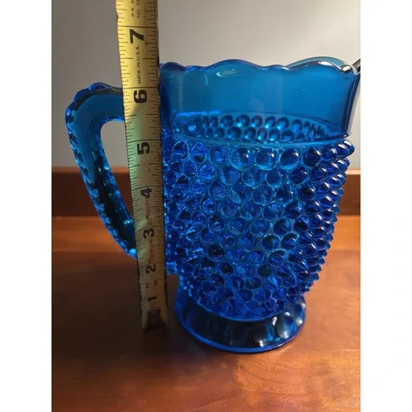 Antique EAPG Doyle & Co. Deep Blue Hobnail Glass 6.5 Tall Water Pitcher c. 1880s Drinkware